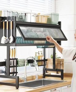 Alternative view of Égouttoir pour ustensiles de cuisine et vaisselle pour évier à 2 niveaux en Fer