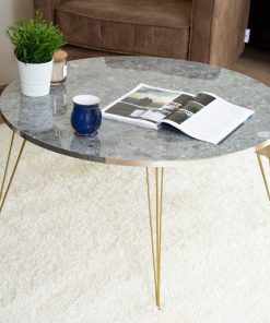 Alternative view of Table Ronde Bois pied en Fer Couleur Gris Marbre et Noir