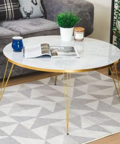 Table Ronde Bois pied en Fer Couleur Gris Marbre et Noir