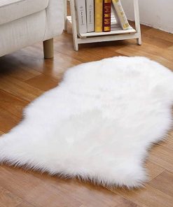 Tapis en Fausse Fourrure 55X85CM décoration d&rsquo;intérieur couleur Gris Rouge et Blanc