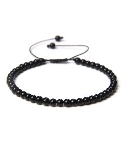 Bracelet Onyx – Pierres boules 4mm cordon ajustable