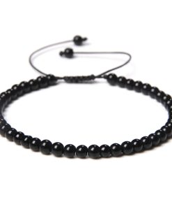 Alternative view of Bracelet Onyx – Pierres boules 4mm cordon ajustable